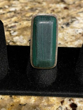 Vintage Mexico Sterling Silver Green Stone Ring - Size 5