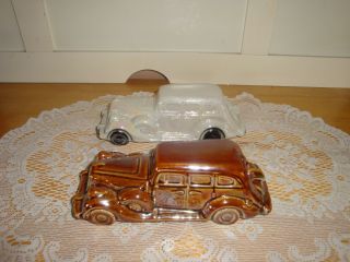 2 Vintage? Ceramic Old Time Car Ash Trays - Roadsters - Made In Brazil - (d)