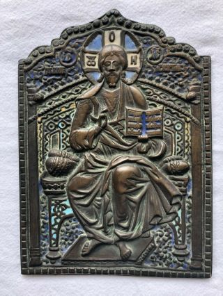 Antique Russian Icon Bronze Enameled 18th C.  - Unusual Clarity And Size