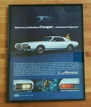 1967 Mercury Cougar Print Ad Framed 11x14 Vintage Car Art Retro Decor