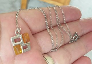 Vintage Jewellery Real Baltic Amber Sterling Silver Dropper Necklace