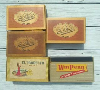 5 Vintage Cigar Boxes - Uncle Willie,  El Producto (bouquet),  Wm Penn