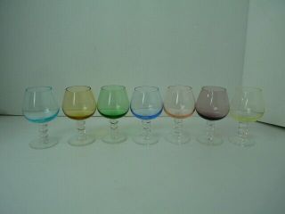Vintage 4 " Colors Clear Stem Brandy Snifters With Twisted/swirl Stem Set Of 7