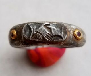 Ancient Roman Silver and Gold Clasped Hands Concordia Wedding Marriage Ring 20mm 3