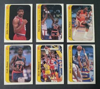6 Diff.  1986 - 87 Fleer Basketball Stickers - Olajuwon Wilkins Thomas,  Ewing Dr.  J