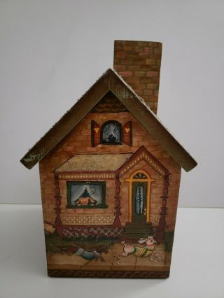 Vintage Handpainted Wooden Country House Wood Kleenex Tissue Box Cover Case