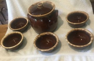 Vintage Hull Pottery Brown Drip Bean Pot Crock Oven Proof Usa Ohio With Lid