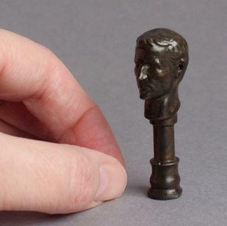 Vintage Solid Bronze Signed Julius Caesar Bust Pipe Tamper Miniature Sculpture