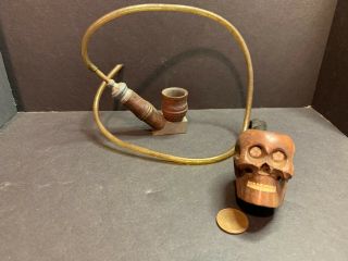 Vintage Skull Smoking Pipe,  Hand Carved Briar,  & Hookah Type Pipe