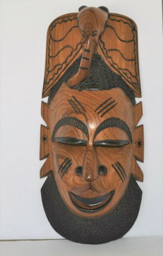 Vintage Wooden Hand Carved African Tribal Elephant Mask Long Face Wall Hanging