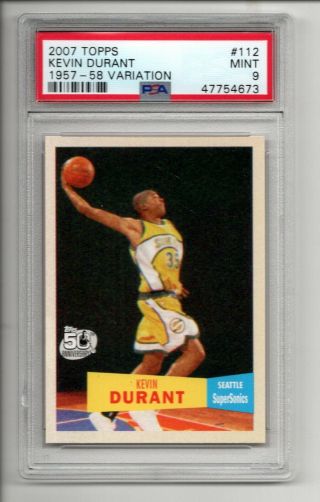 Kevin Durant Rc 2007 - 08 Topps 1957 - 58 Variation 112 Rookie Nets Psa 9