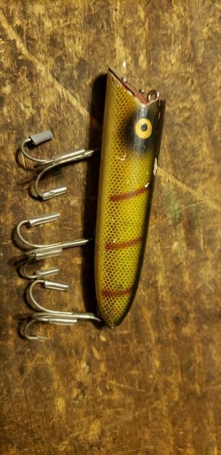 Vintage Heddon Basser Fishing Lure Gold Eye Perch