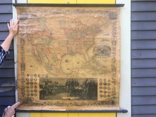 Rare 1860 Phelps And Watson Declaration Of Independence Wall Map United States