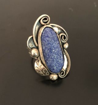 Vintage Chunky Sterling Silver (925) Ring With Blue Oval Stone - Size 8.  5