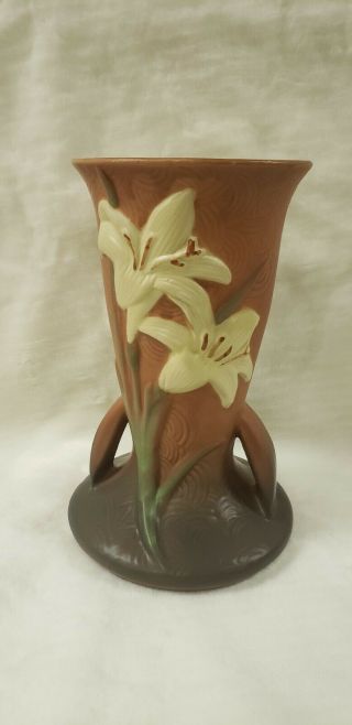 Vintage Brown Roseville Zephyr Lily 136 - 9 " Vase.