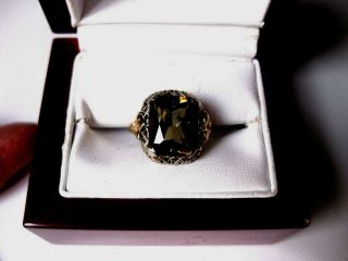 Antique 14k 2 - Tone White Gold Filigree Ring:green Tourmaline & Diamonds,  Art Deco
