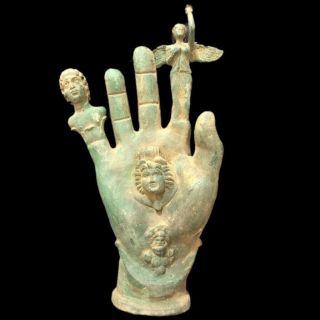 Rare Ancient Roman Bronze Life Sized Hand Statue With Statues - 200 - 400 Ad