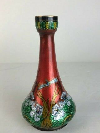 Jules Sarlandie (french: 1874 - 1936) Enamelled On Copper Slender Neck Vase.