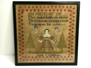 1840 Victorian Needlepoint Sampler By Mother In Memory Of Her Departed Daughter