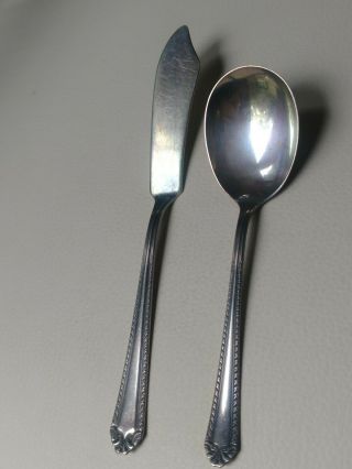 Vtg Sterling Silver 925s Spoon & Butter Knife,  Shirley,  National Silver Co,  51g