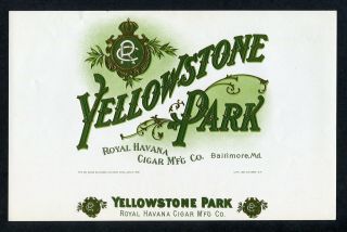 Old Yellowstone Park Cigar Label - Royal Havana Cigar M 