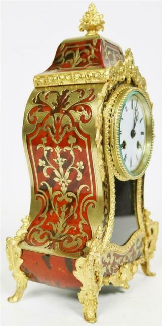 Sublime Antique French 8 Day Red Shell Bronze Mount & Inlaid Boulle Mantle Clock 3