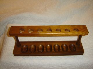 Vintage Antique 7 Pipe Tobacco Holder Solid Wood Stand Rack Or Wall Mount