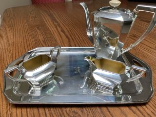 Fairfax By Durgin/gorham Sterling Silver Three Piece Tea Coffee Service W/ Tray