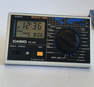 Vintage Casio Pq - 40u Quartz World Time Pocket Travel Size Alarm