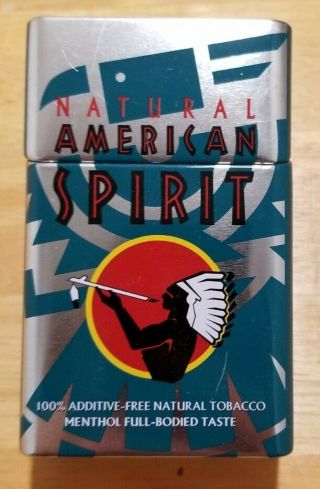 Natural American Spirit Metal Cigarette Tin Flip Top Green Menthol Rare Vintage