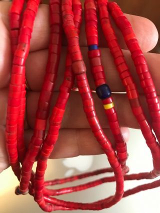 Antique Venetian Red Glass African Trade Beads,  About 48 " Long