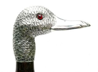 C1890,  Brigg Of London,  Fine Antique 19thc Solid Silver Duck Head Walking Stick