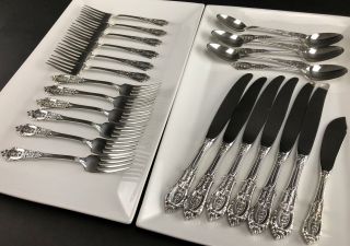 Vintage 25 Pc Wallace Sterling Silver Flatware Rose Point 647 Gr,  Knives