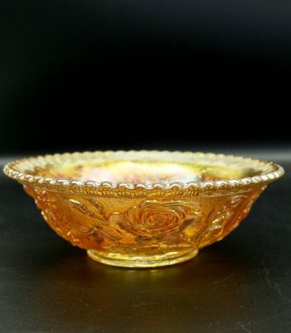 Vintage Imperial Luster Rose Carnival Glass Bowl Marigold Scalloped Edges 7 1/2 "