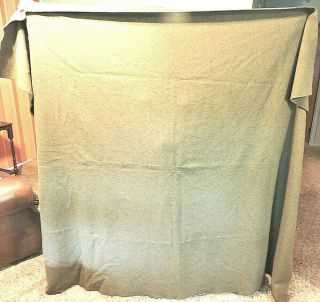 Vintage U.  S.  Army Issue 66 " X 84 " 100 Wool Green Bed Blanket