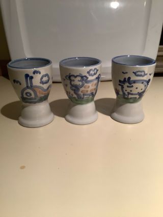 Vintage M.  A.  Hadley Hand Painted Egg Cups Studio Art Pottery