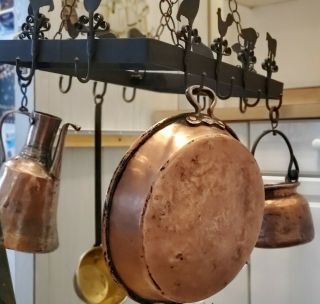 Antique Cast Iron Dovetail Copper Brass Above Kitchen Island Pot Pan Rack Hanger