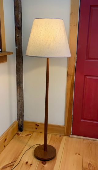 Vintage Mid Century George Kovacs Teak Wood Floor Lamp W/ Shade 1960s Exc Cond
