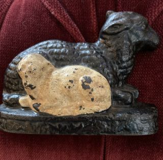 Cast Iron Vintage Door Stop (or decoration))  Black Sheep With White Baby Lamb 2