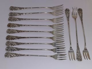12 Antique Gorham Sterling Silver Fish Forks - Serving? Figural - 6 In - 6.  7ozt - Rare