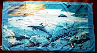 Vintage Robert Wyland 1982 Hawaii Beach Towel Whales Dolphins Fish Oop Ex
