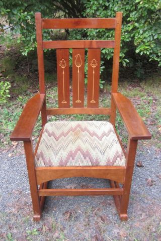 Stickley Harvey Ellis Inlaid Cherry Wood Mission Rocking Chair