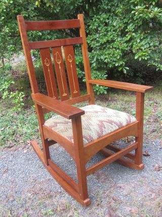 STICKLEY HARVEY ELLIS Inlaid Cherry Wood Mission Rocking Chair 3