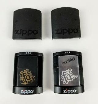 Two Zippo Lighters " Fa ",  1 Black And 1 Silver,  Jan.  2007,
