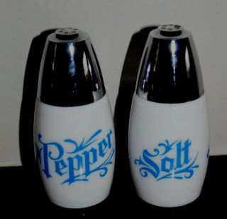 Vintage Westinghouse Gemco Milk Glass Salt & Pepper Shakers - Blue - Corelle Corning 3