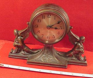 Antique Chelsea Clock Co Angels Art Deco 6 Inch Bronze Clock Mainspring