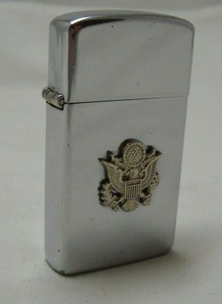 Zippo Slim Lighter Us Army Emblem High Polish Chrome 1989 (a V)