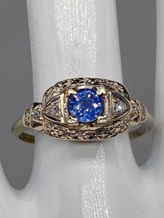 Antique 1920s $3000 1ct Natural Ceylon Blue Sapphire Diamond 14k White Gold Ring