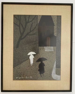 Vintage Kiyoshi Saito Woodblock Print,  “rain,  Paris” Signed