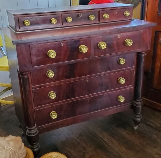 Antique Mahogany Empire Dresser Chest & Matching Drop Leaf Side Table Nightstand